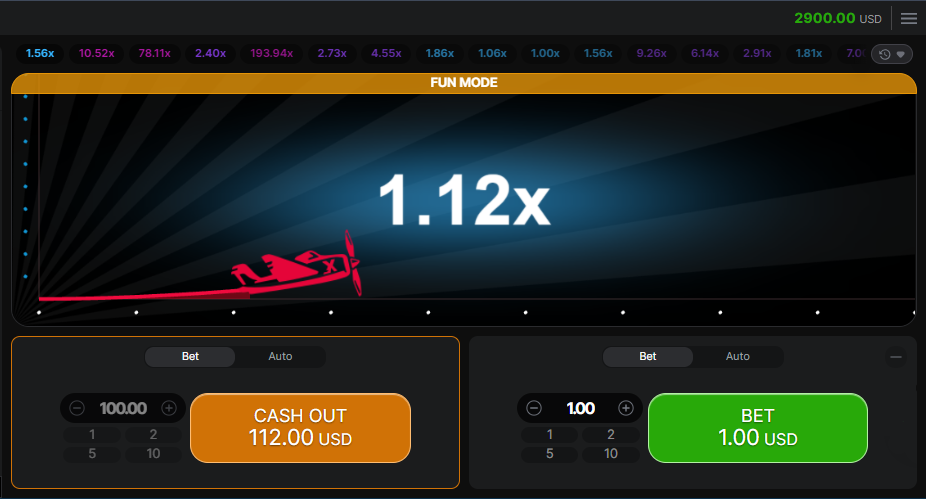 A screenshot of the Aviator game with betting options and increasing multiplier