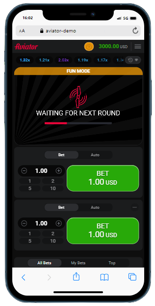 A smartphone displaying Aviator game with betting options