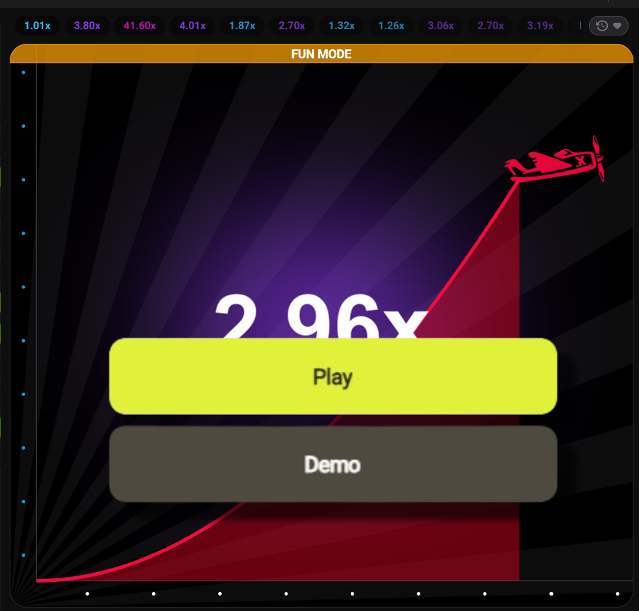 A screenshot of the Aviator game with two options 'Play' and 'Demo'